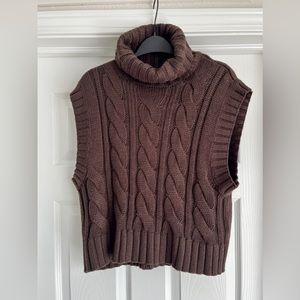 H&M Brown Turtleneck Cable Knit Sweater Vest